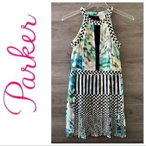 Parker High Neck Chevron Pleat Dress